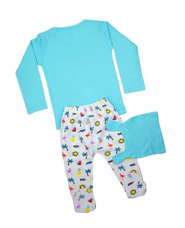 Cotton Bodysuits for Baby Full Sleeve Top and Long Pants set with Cap